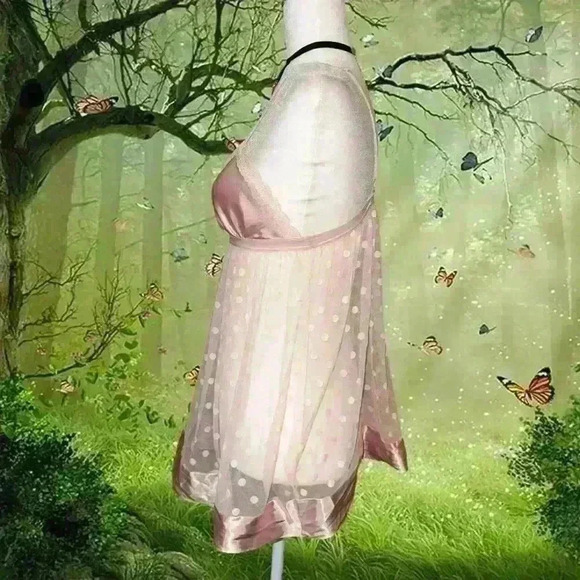 Y2k Satin Baby Pink Polka Dot Mini Slip - Picture 4 of 8